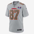 Jersey Nike de la NFL Atmosphere Game para hombre Travis Kelce Kansas City Chiefs Super Bowl LVIII - Gris