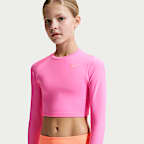 Conjunto de top cropped de manga larga y parte de abajo de cintura alta para niña talla grande Nike Swim Effortless Essential