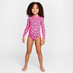 Traje de baño de una pieza de manga larga para niña talla pequeña Nike Swim