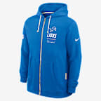 Sudadera con gorro Nike Dri-FIT de la NFL de cierre completo para hombre Detroit Lions Sideline Standard Issue - Azul