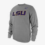 LSU Club Fleece Men's Nike College Crew-Neck Sweatshirt - Carbon Heather