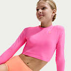 Conjunto de top cropped de manga larga y parte de abajo de cintura alta para niña talla grande Nike Swim Effortless Essential