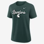 Playera universitaria Nike para mujer Michigan State Script Mantra Logo - Verde