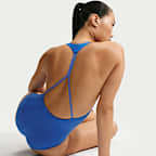 Traje de baño de una pieza con cuello en V para mujer Nike Swim Hydralock Luxe