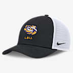 LSU Sideline Rise Gameday Men's Nike College Trucker Adjustable Hat - Black/White