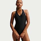 Traje de baño de una pieza con cuello en V para mujer Nike Swim Hydralock Luxe