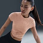 ナイキ スポーツウェア チル ニット ウィメンズ タイト ショートスリーブ クロップド モックネック トップ