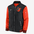 Chamarra bomber Nike de la MLB de cierre completo para hombre Baltimore Orioles Authentic Collection Dugout