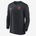 Playera de manga larga Nike Dri-FIT de la MLB de medio cierre para hombre Detroit Tigers Authentic Collection Game Time - Azul