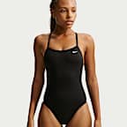 Traje de baño de una sola pieza con textura de tela de canalé de espalda deportiva para mujer Nike Swim