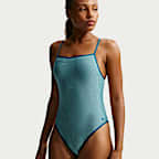 Traje de baño de una sola pieza de cuello cuadrado con textura ondulada para mujer Nike Swim