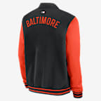 Chamarra bomber Nike de la MLB de cierre completo para hombre Baltimore Orioles Authentic Collection Dugout