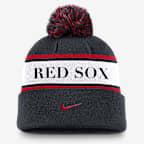 Gorro con dobladillo Nike de la MLB con pompón para hombre Boston Red Sox Team Stripe Peak