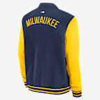 Chamarra bomber Nike de la MLB de cierre completo para hombre Milwaukee Brewers Authentic Collection Dugout