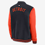 Chamarra bomber Nike de la MLB de cierre completo para hombre Detroit Tigers Authentic Collection Dugout