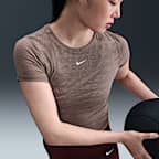 나이키 프로 여성 드라이 핏 반팔 크롭 자카드 탑