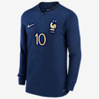 France National Team 2022/23 Stadium Home (Kylian Mbappe) Men's Nike Dri-FIT Long-Sleeve Soccer Jersey