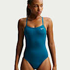 Traje de baño de una sola pieza con textura de tela de canalé de espalda deportiva para mujer Nike Swim
