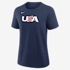 Playera Nike para mujer Cal Raleigh USA Baseball 2026 World Baseball Classic - Azul marino