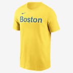 Playera Nike de la MLB para hombre Boston Red Sox City Connect Wordmark - Oro