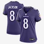 Jersey Nike de la NFL Game para mujer Lamar Jackson Baltimore Ravens - Orquídea nuevo