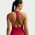 Traje de baño de una pieza con cuello en V para mujer Nike Swim Hydralock Luxe
