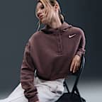 Sudadera con gorro Nike Sportswear oversized cropped Henley de tejido Fleece para mujer Phoenix