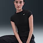 ナイキ スポーツウェア チル ニット ウィメンズ タイト ショートスリーブ クロップド モックネック トップ