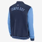 Chamarra bomber Nike de la MLB de cierre completo para hombre Tampa Bay Rays Authentic Collection Dugout