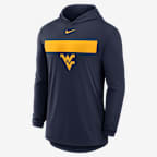 Playera de manga larga universitaria Nike Dri-FIT con gorro para hombre West Virginia Primetime Pattern - Azul marino