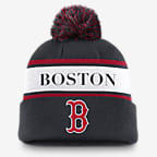 Gorro con dobladillo Nike de la MLB con pompón para hombre Boston Red Sox Team Stripe Peak
