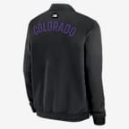 Chamarra bomber Nike de la MLB de cierre completo para hombre Colorado Rockies Authentic Collection Dugout