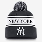 New York Yankees Team Stripe Peak Men's Nike MLB Cuffed Pom Beanie - Navy