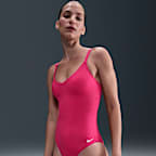Traje de baño de una pieza con cuello en V Nike Swim Essential para mujer