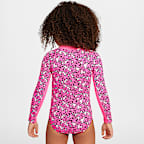 Traje de baño de una pieza de manga larga para niña talla pequeña Nike Swim