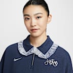 เสื้อโปโลผ้าฟลีซซิปสั้นขนาดโอเวอร์ไซส์ผู้หญิง Nike Sportswear