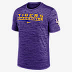 LSU Tigers Velocity Baseball Wordmark Stack Men's Nike Dri-FIT College T-Shirt - Purple