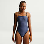 Traje de baño de una sola pieza de cuello cuadrado con textura ondulada para mujer Nike Swim