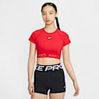 Nike Pro 女款 Dri-FIT 短袖短版圖樣上衣