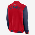 Chamarra bomber Nike de la MLB de cierre completo para hombre St. Louis Cardinals Authentic Collection Dugout