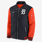 Chamarra bomber Nike de la MLB de cierre completo para hombre Detroit Tigers Authentic Collection Dugout
