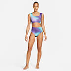 Top cropped de natación reversible para mujer Nike Aurora Borealis