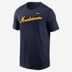 Playera universitaria Nike para hombre West Virginia Mountaineers Baseball Wordmark - Azul marino