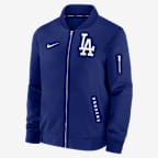 Chamarra bomber Nike de la MLB de cierre completo para hombre Los Angeles Dodgers Authentic Collection Dugout