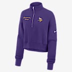 Sudadera de cuello redondo Nike de la NFL cropped con cierre de 1/4 para mujer Minnesota Vikings Phoenix - Morado