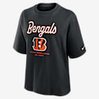 Playera Nike de la NFL para mujer Cincinnati Bengals Essential Script Boxy - Negro