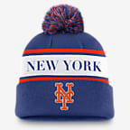 New York Mets Team Stripe Peak Men's Nike MLB Cuffed Pom Beanie - Royal