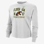 Playera de manga larga universitaria Nike de corte cuadrado para mujer FAMU - Polvo fotón