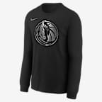 Dallas Mavericks Courtside Playera de manga larga Nike de la NBA de corte cuadrado para niños talla grande - Negro