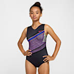 Nike Gymnastics Diagonal Stripe Printed Performance Leotard - Purple